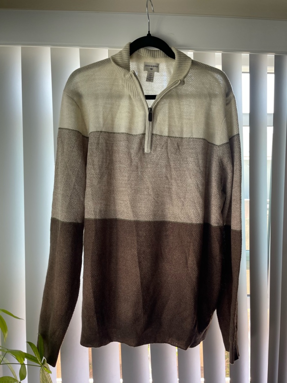 Dockers Men's Cream, Light Brown and Dark Brown Zip Mock Collar Sweater
